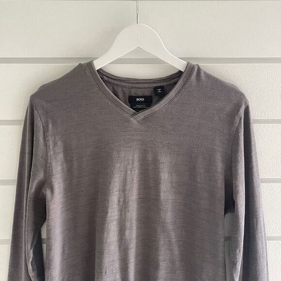 Hugo Boss Mens Long Sleeve V-Neck Regular Fit Long Staple Cotton Tee L - Picture 3 of 8